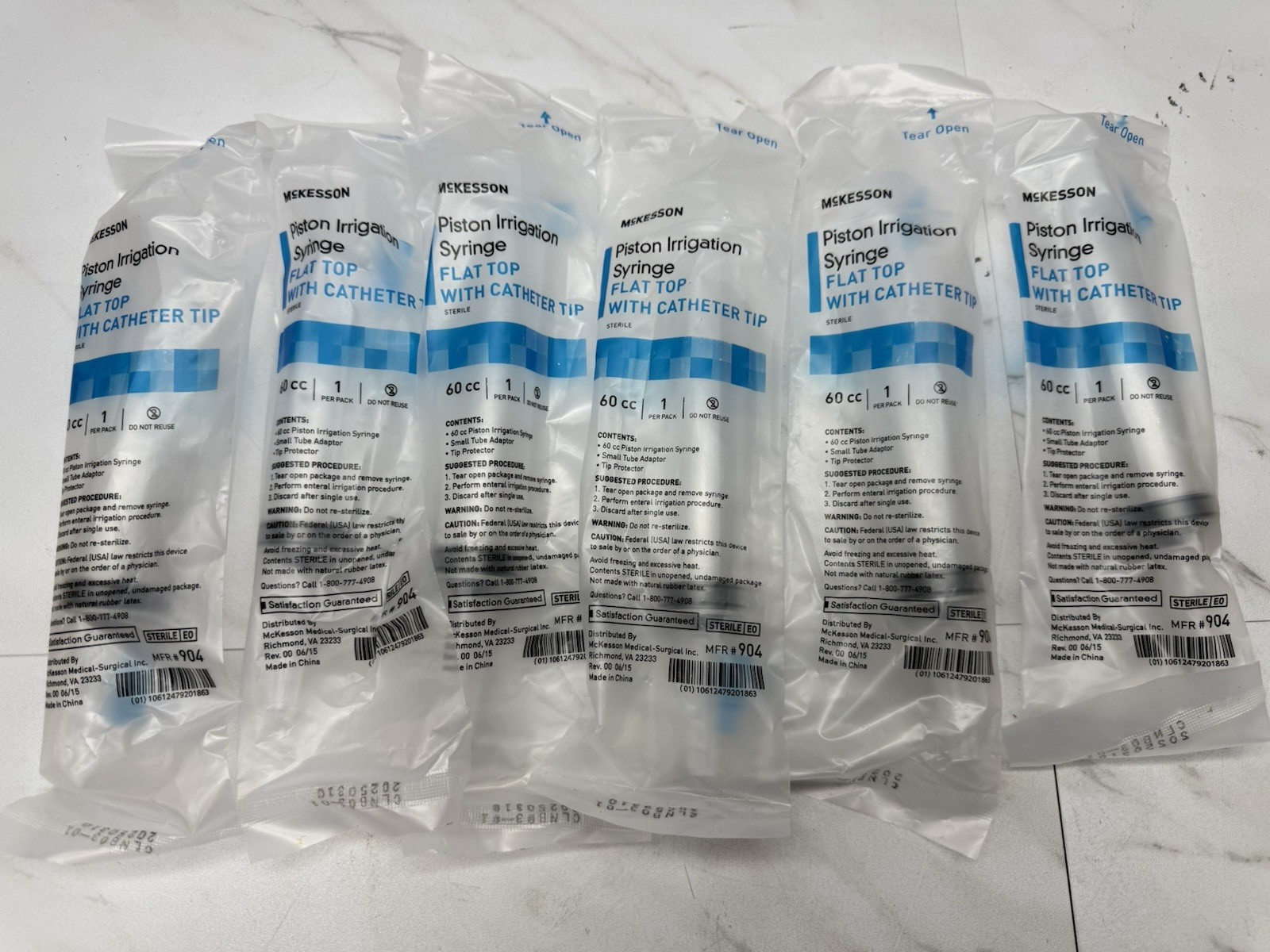 McKesson Piston Irrigation Syringe Lot of 6 Flat Top With Catheter Tip-60 CC