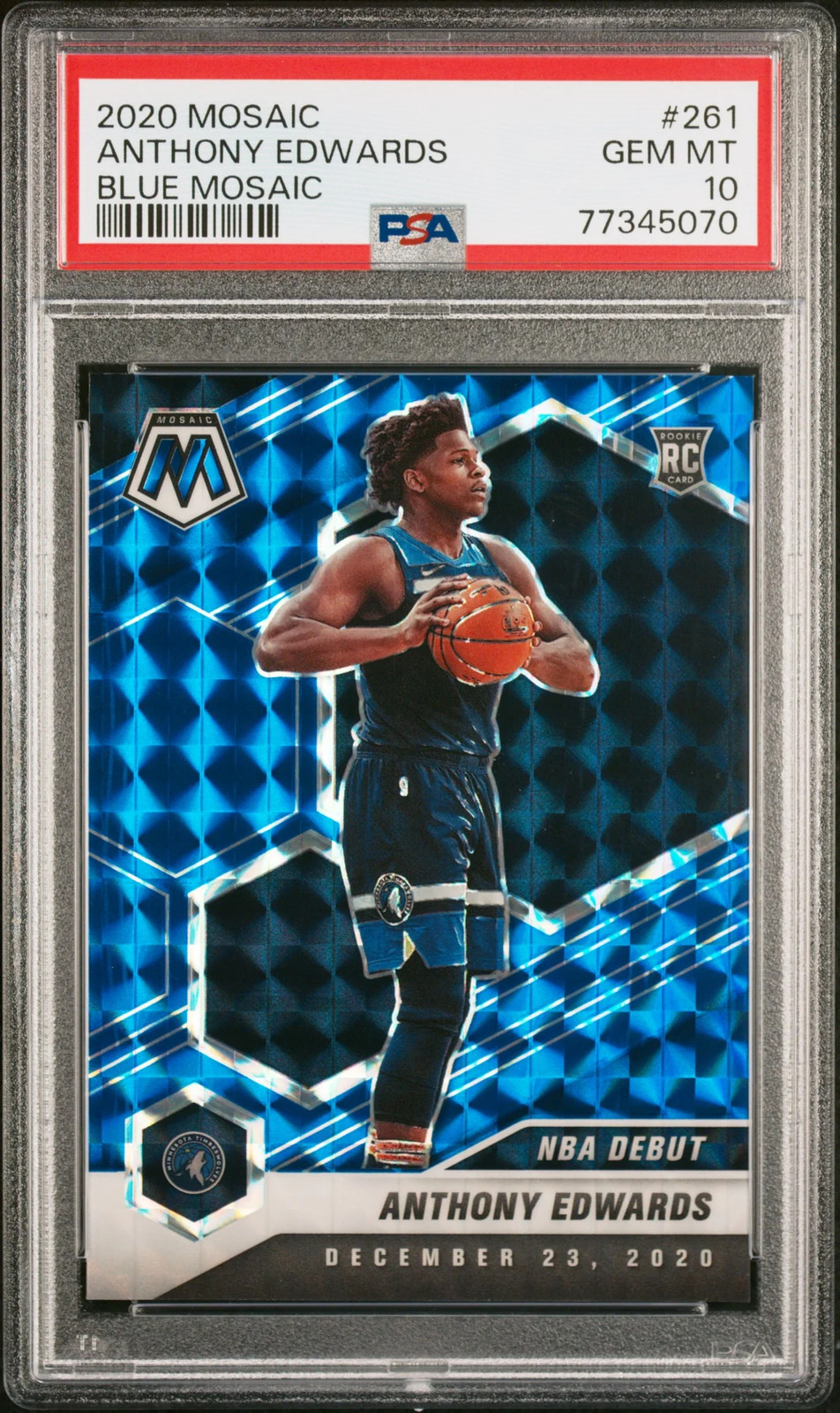2020 Panini Mosaic Anthony Edwards #261 Blue Mosaic 94/99 RC PSA 10