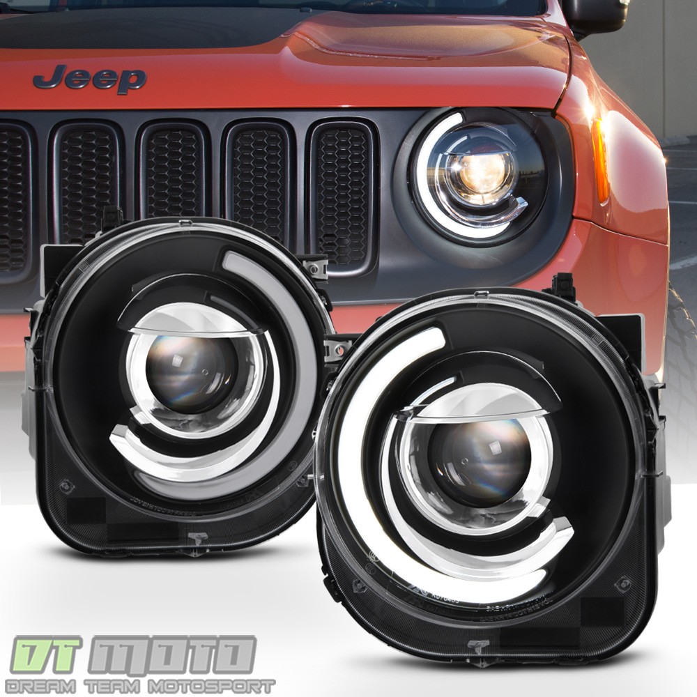 Blk 2015-2018 Jeep Renegade LED DRL Tube Mono-Eye Projector Headlights Headlamps Blk 2015-2018 Jeep Renegade LED DRL Tube Mono-Eye Projector Headlights Headlamps