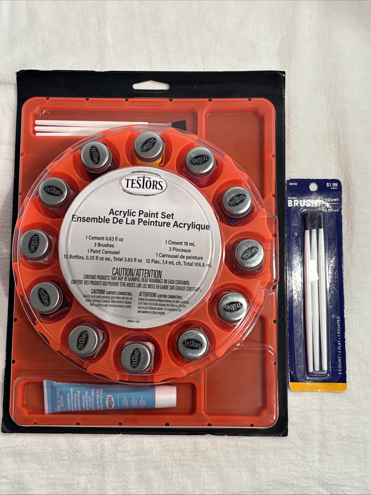 TESTORS- Acrylic Paint Set With Orange Rotating Carousel Paint Tray+Extras NEW