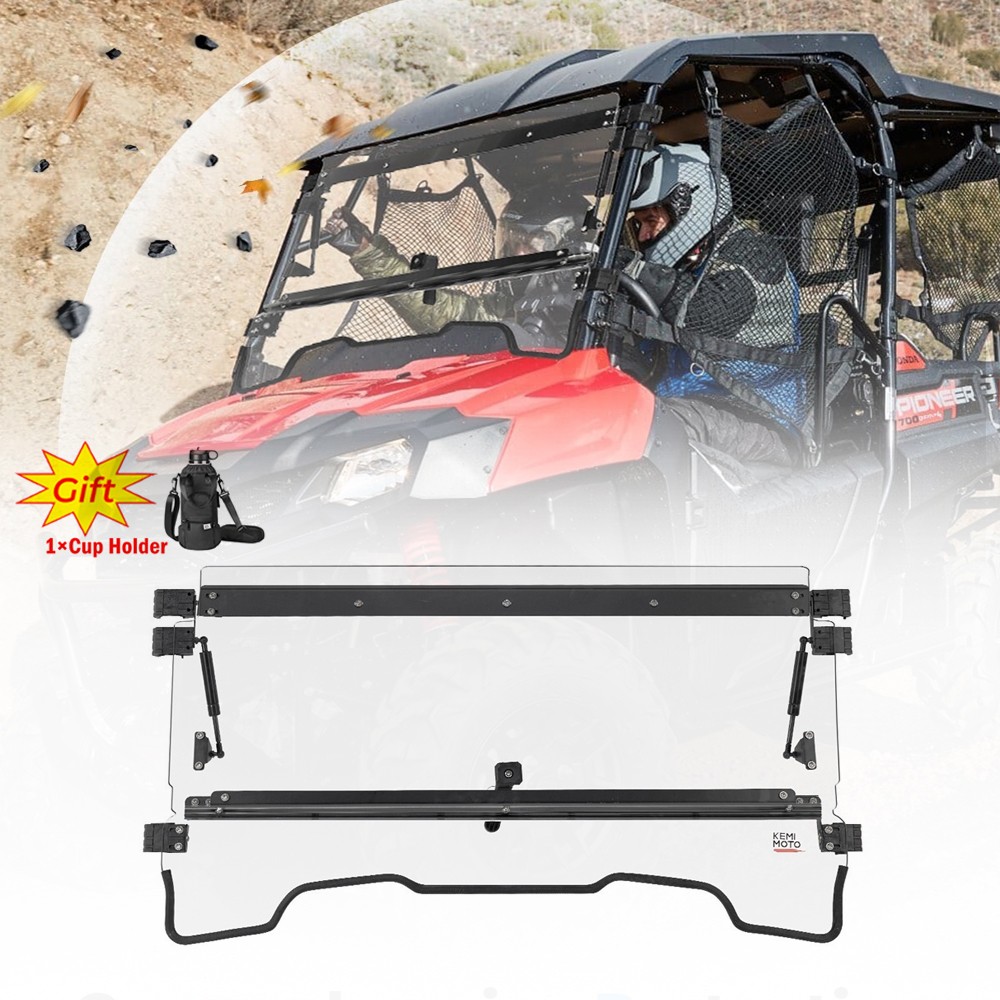 KEMIMOTO Flip Windshield Vented Scratch Resistant for Honda Pioneer 700 2014-26