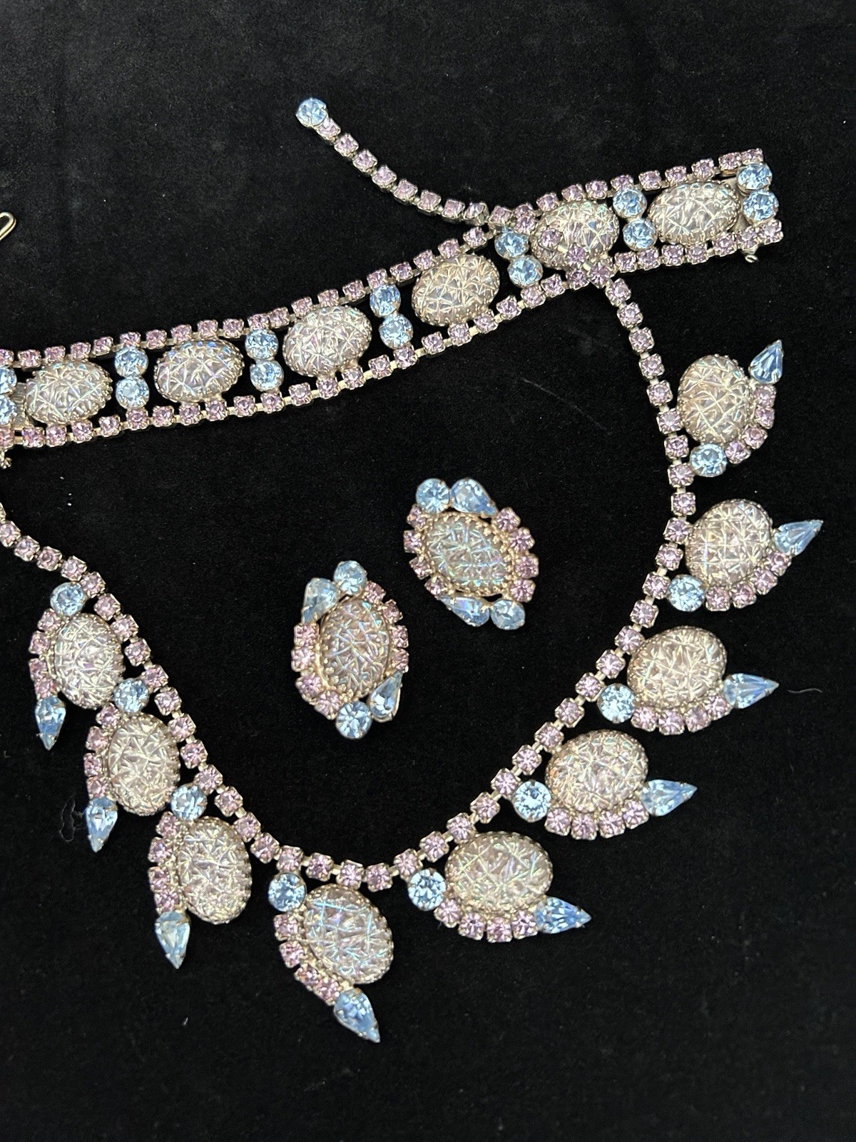 Vintage Hobe molded glass Rhinestone Necklace Bracelet Earrings Set Vintage Hobe molded glass Rhinestone Necklace Bracelet Earrings Set
