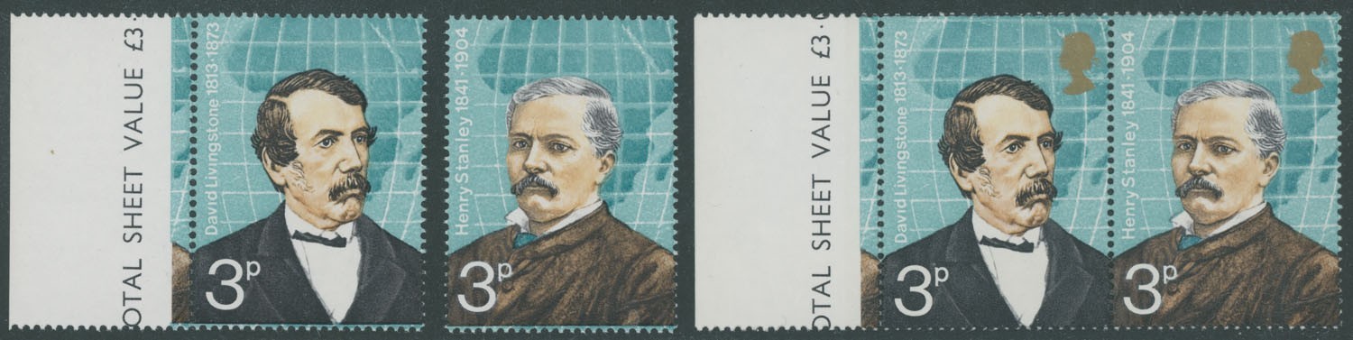 1973, GREAT BRITAIN LIVINGSTONE & STANLEY, GOLD COLOR OMITTED, NH, SG#923b-24b 1973, GREAT BRITAIN LIVINGSTONE & STANLEY, GOLD COLOR OMITTED, NH, SG#923b-24b