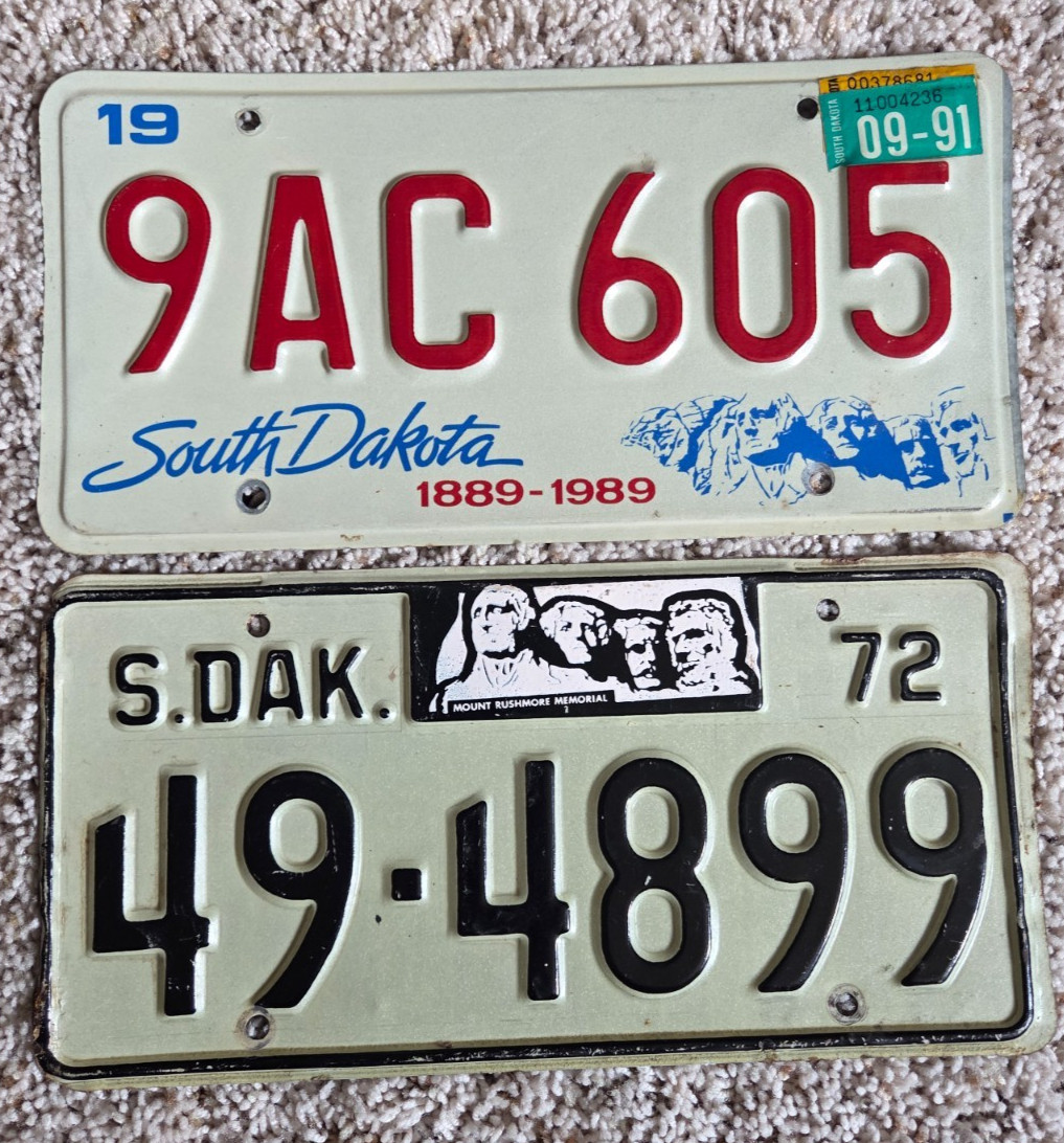 Vintage South Dakota Embossed License Plates 1972 & 1990 Vintage South Dakota Embossed License Plates 1972 & 1990