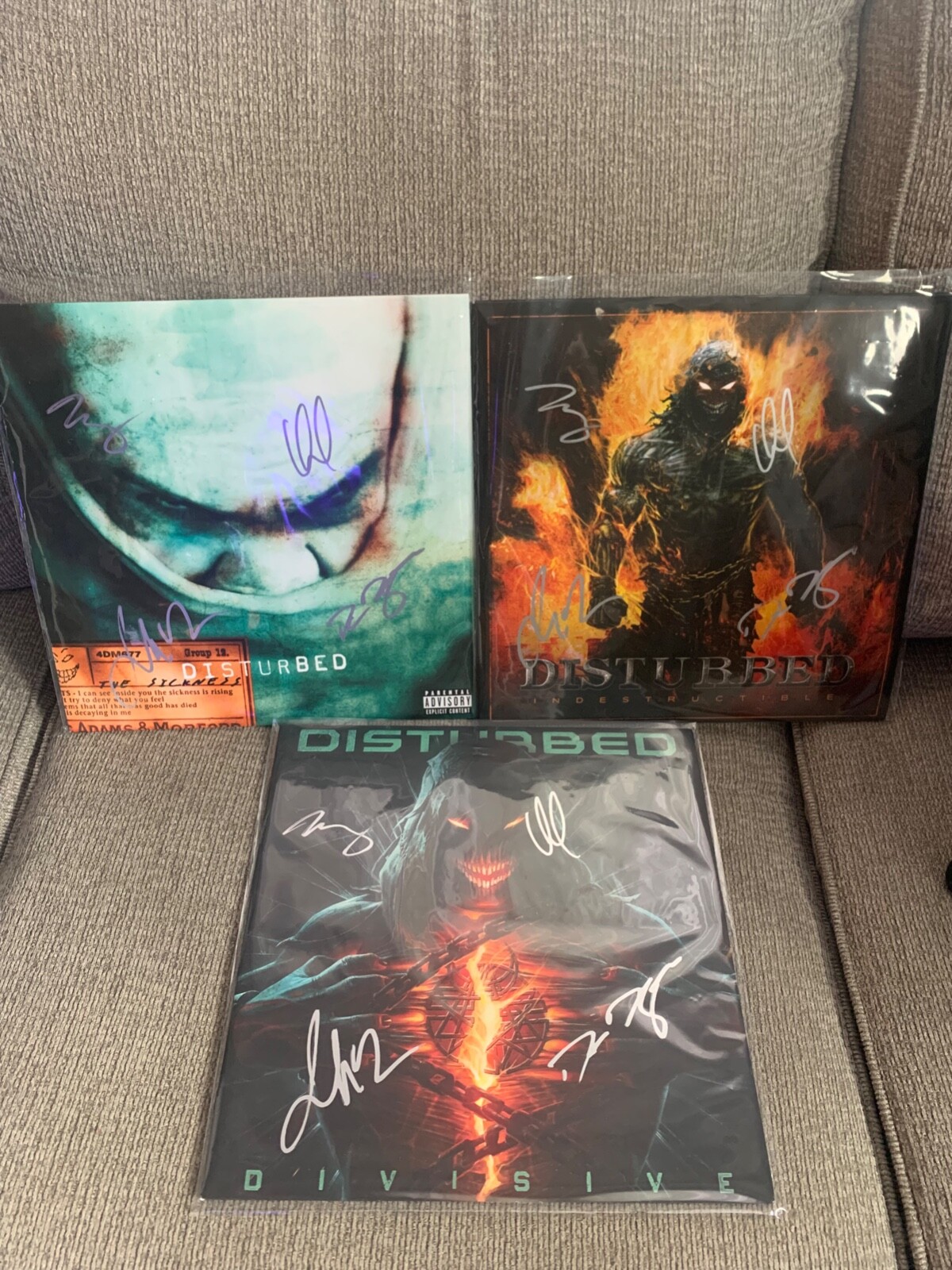 DISTURBED Signed Autographed VINYL LP\'s Lot x3 COMPLETE David Draiman RARE