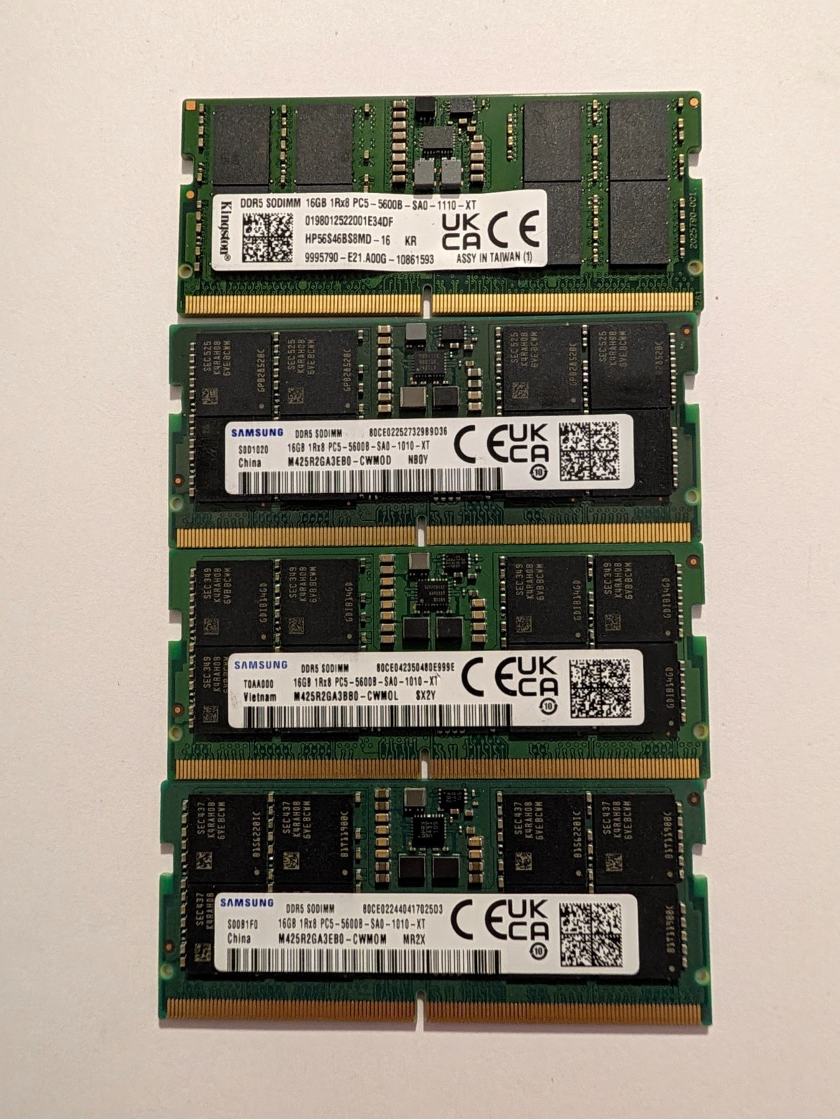 Samsung/Kinston 64GB 4X16GB 1Rx8 PC5-5600B DDR5 5600MHz SODIMM Laptop Memory Samsung/Kinston 64GB 4X16GB 1Rx8 PC5-5600B DDR5 5600MHz SODIMM Laptop Memory