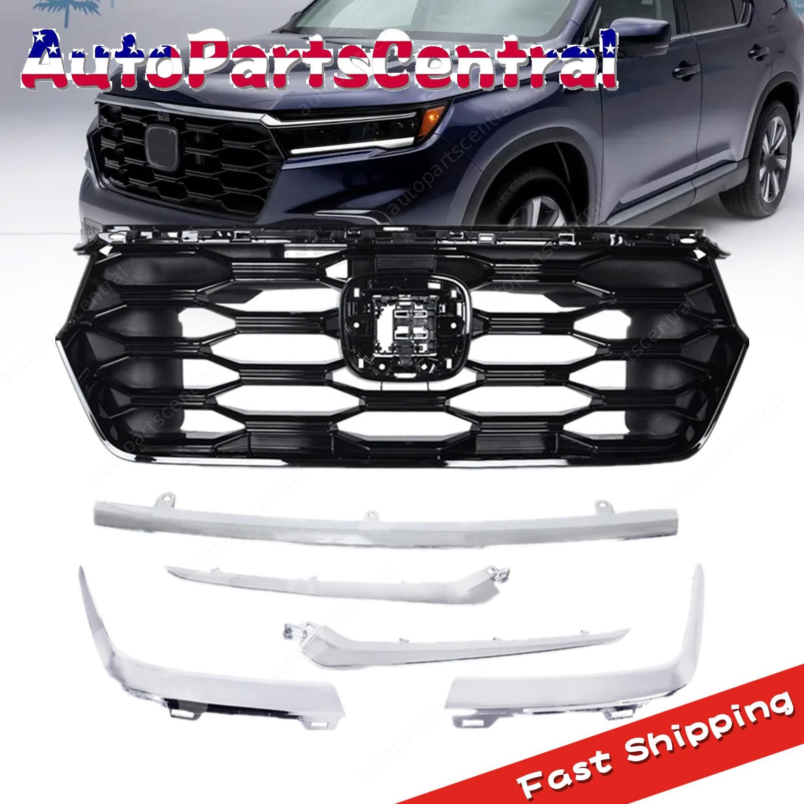 Fits 2023-25 Honda Pilot Front Bumper Grille w/Grill Trim Fog Light Trim Chrome