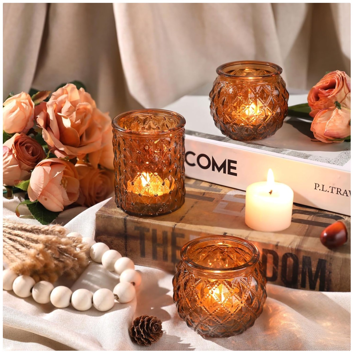 Textured Amber Votive Candle Holders - Wedding Party Favors Textured Amber Votive Candle Holders - Wedding Party Favors