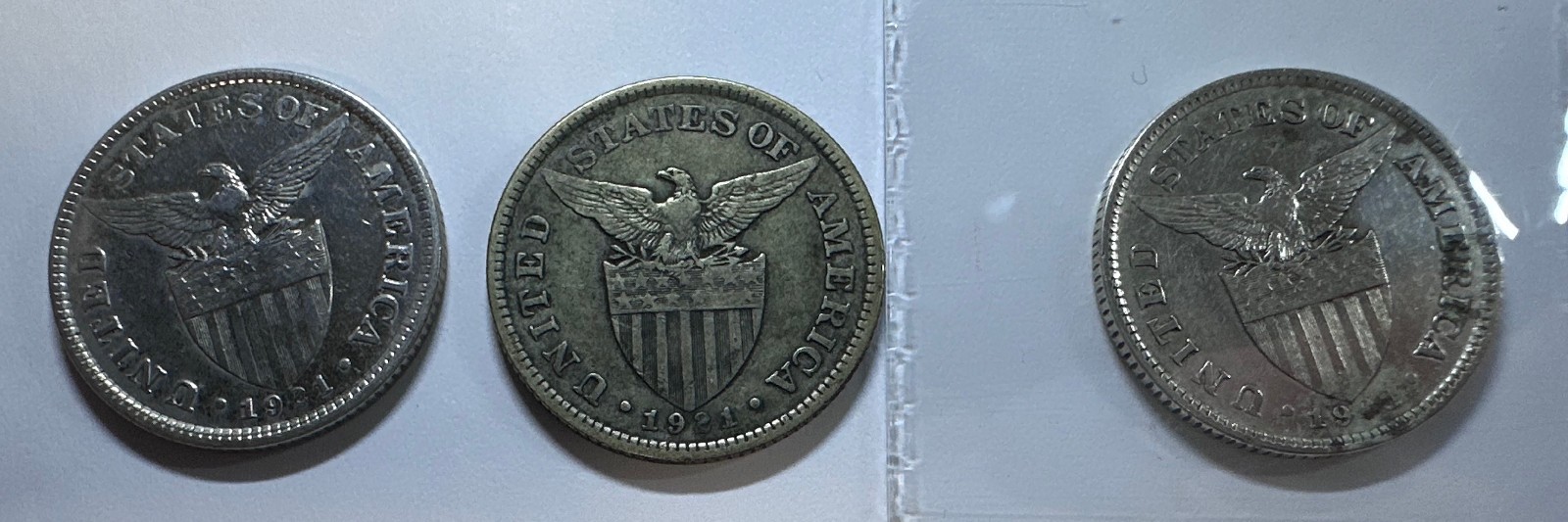 1921 US-Philippines 50 Centavos Silver Coins (3pcs) - lot#16