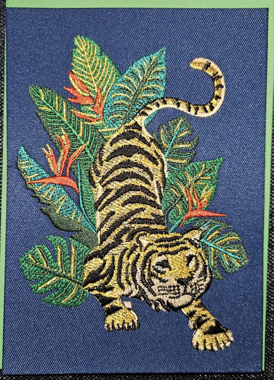 RARE PAPYRUS EMBROIDERED TIGER JUNGLE BLANK INSIDE ALL OCCASIONS FELT CARD