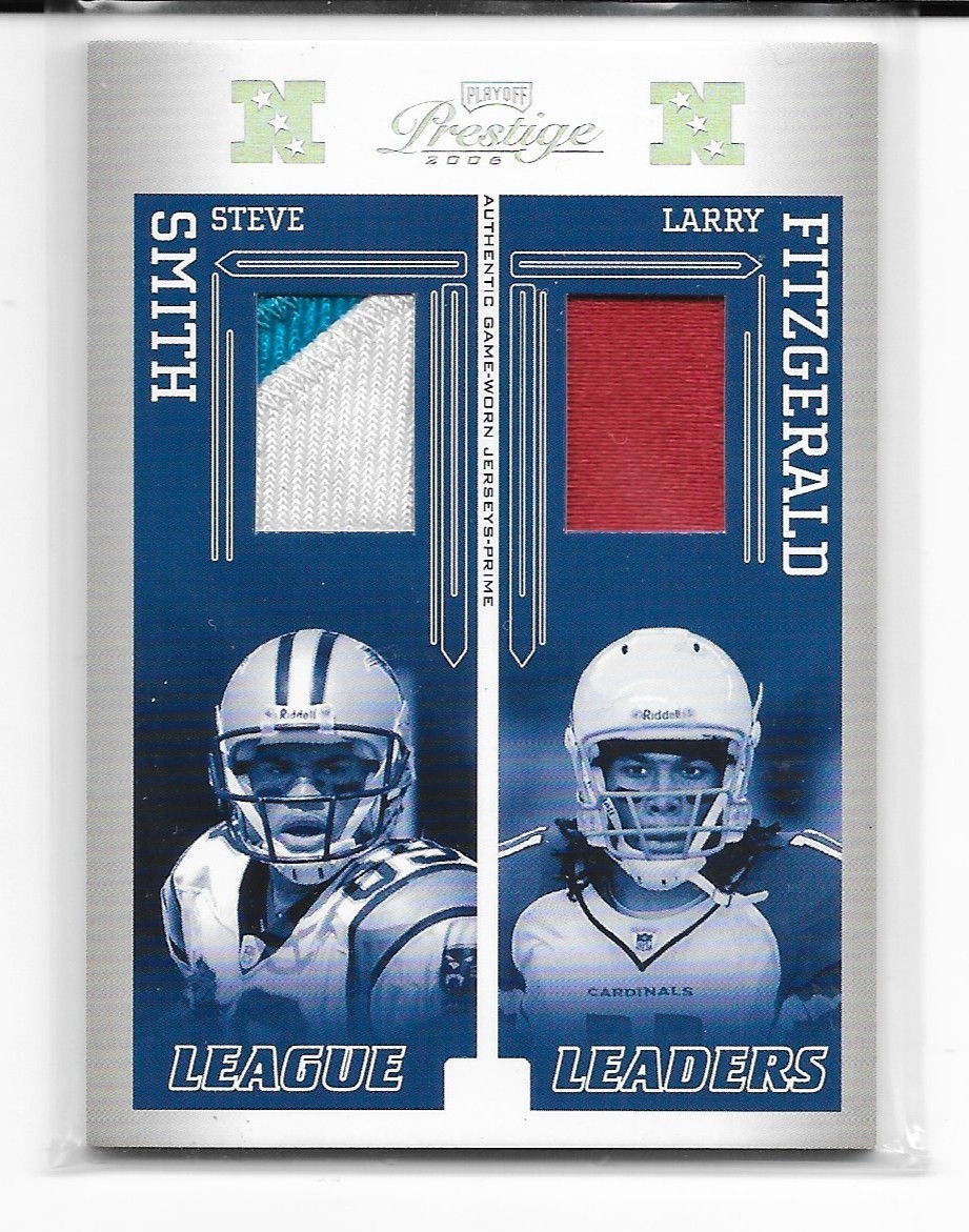 2006 Playoff Prestige Steve Smith Larry Fitzgerald DUAL JERSEY Patch 13/25 LL-17 2006 Playoff Prestige Steve Smith Larry Fitzgerald DUAL JERSEY Patch 13/25 LL-17