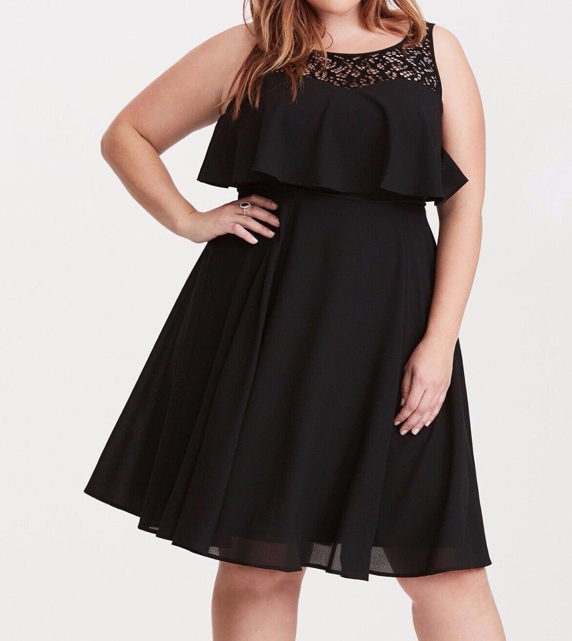 NEW $68 Torrid Womens Plus 26 Georgette Lace Illusion Skater Dress Black NEW $68 Torrid Womens Plus 26 Georgette Lace Illusion Skater Dress Black