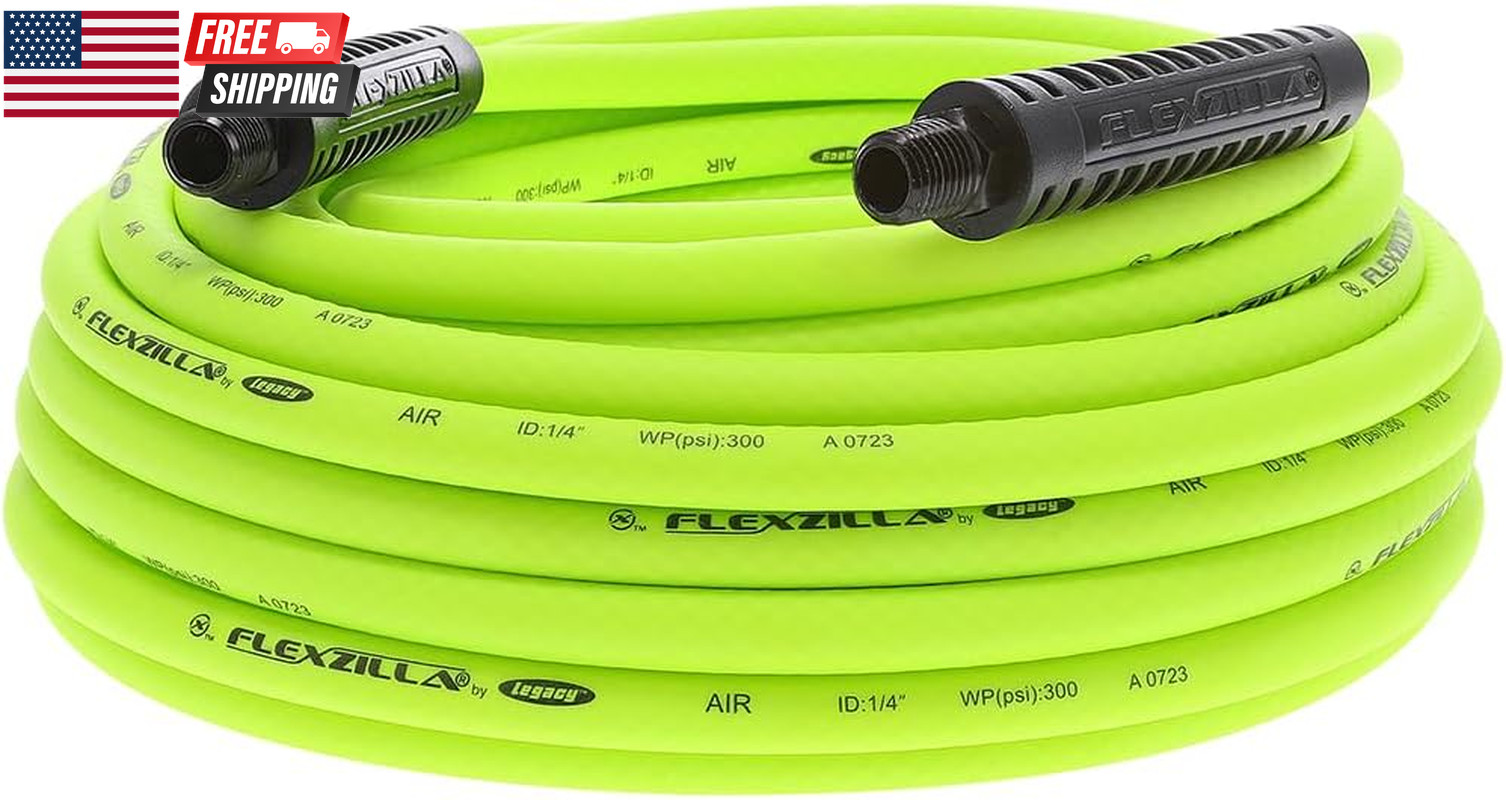 Air Compressor Hose, 50 Ft., 1/4 In. MNPT Fittings, No-Kink, All Weather, Lightw Air Compressor Hose, 50 Ft., 1/4 In. MNPT Fittings, No-Kink, All Weather, Lightw