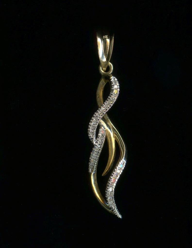 New 10K 31mm Solid Yellow Gold Natural Diamond Infinity Journey Pendant -WA
