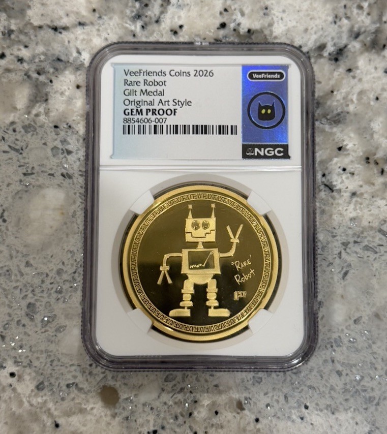 2026 VeeFriends Coins Rare Robot Gilt Medal Original Art Style Gem Proof Gold 2026 VeeFriends Coins Rare Robot Gilt Medal Original Art Style Gem Proof Gold