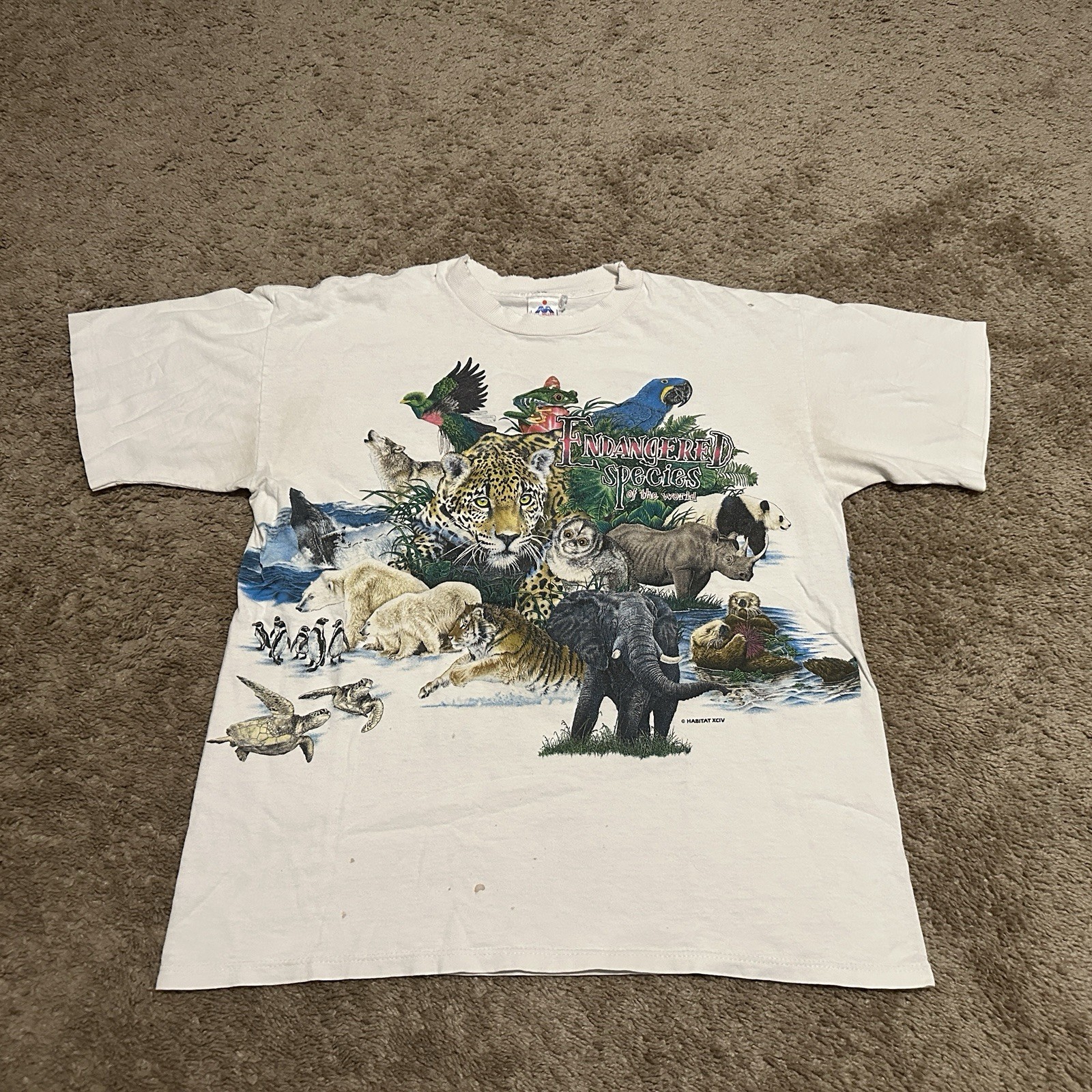 Vintage Endangered Species Of The World Shirt Mens Large Nature Double Sided 90s
