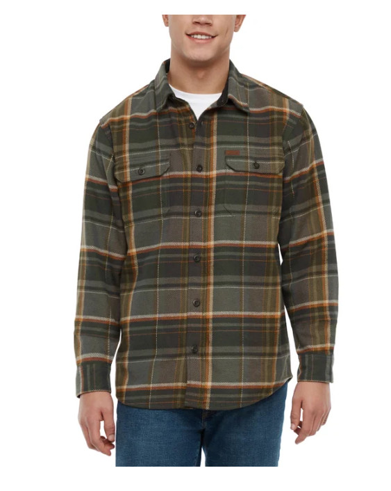 Orvis Men’s Flannel Shirt Regular Fit Heavyweight Cotton Plaid Green Size L