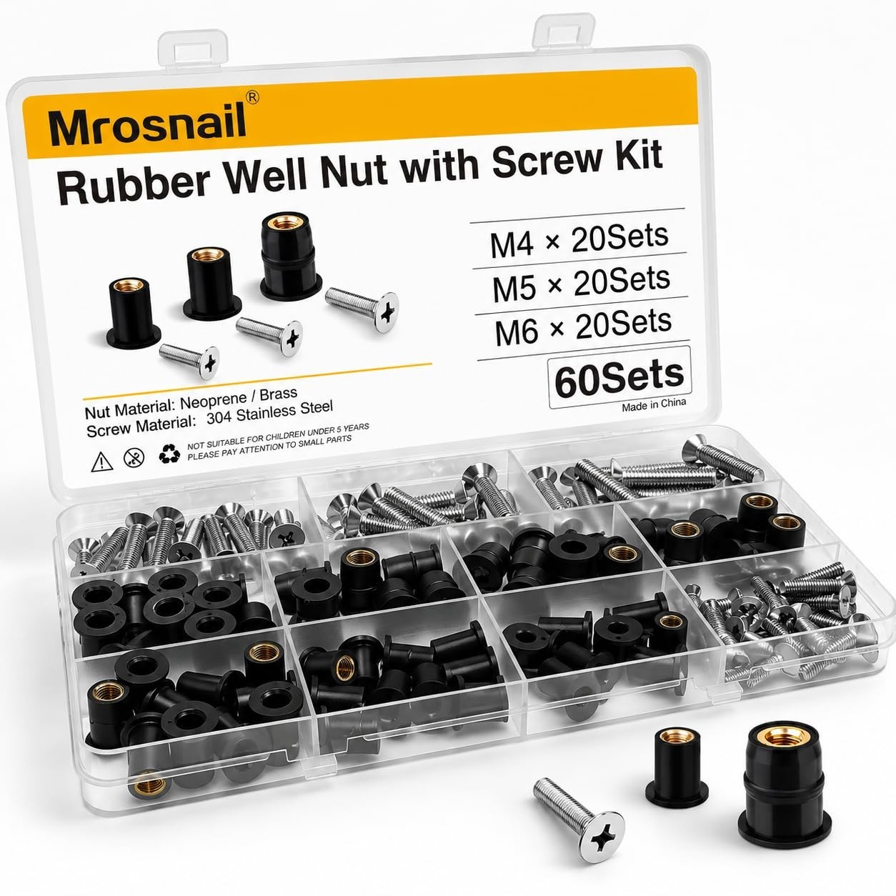 60PCS Neoprene Well Nuts Kit with Stainless Steel Screws, M4 M5 M6 | Rubber e... 60PCS Neoprene Well Nuts Kit with Stainless Steel Screws, M4 M5 M6 | Rubber e...