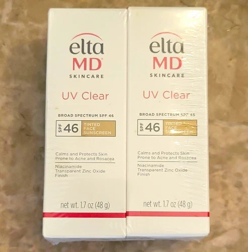 2PK Elta MD UV Clear TINTED Facial Sunscreen SPF 46 1.7 oz EXP 07/2028 New inBox 2PK Elta MD UV Clear TINTED Facial Sunscreen SPF 46 1.7 oz EXP 07/2028 New inBox