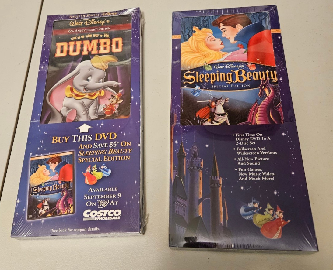 Vintage Disney Costco Promo Set: Dumbo 60th Anniv & Sleeping Beauty-Sealed Packs Vintage Disney Costco Promo Set: Dumbo 60th Anniv & Sleeping Beauty-Sealed Packs