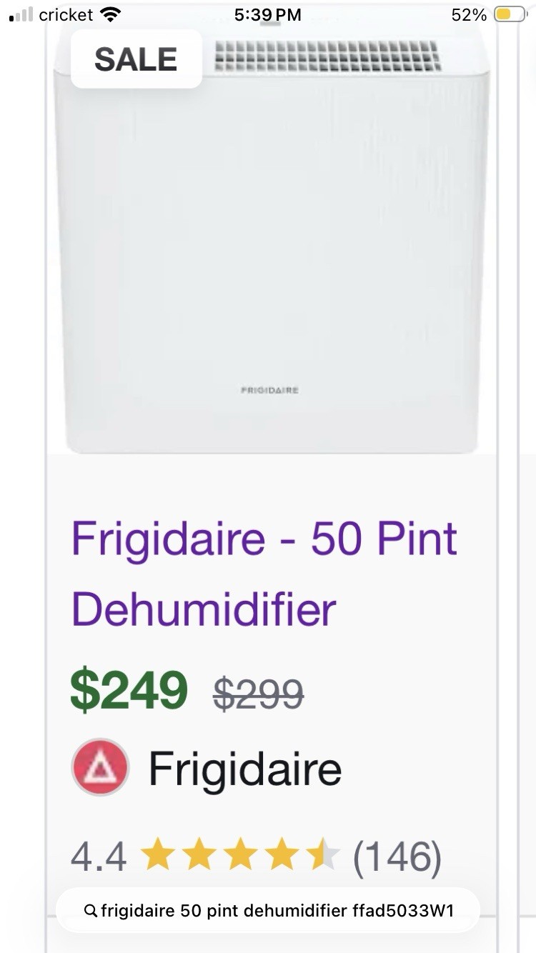 Frigidaire 50 Pint Dehumidifier FHDD5033W1 NEW