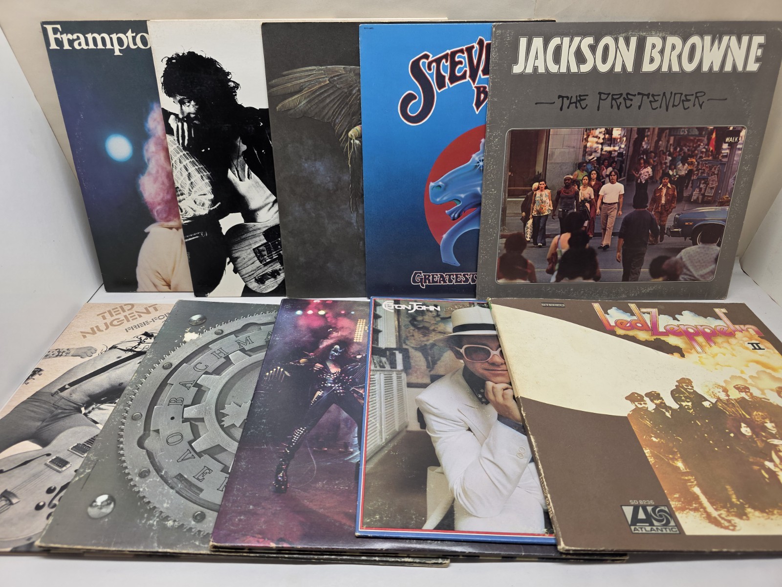 Lot 10 1970`s Classic Rock Vinyl LP`s Led Zep Kiss BTO Nugent Frampton Eagles