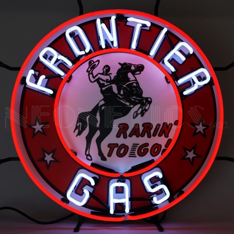 Frontier Gas Gasoline Cowboy Red White Neon Sign Wall Mount Neonetics 24\