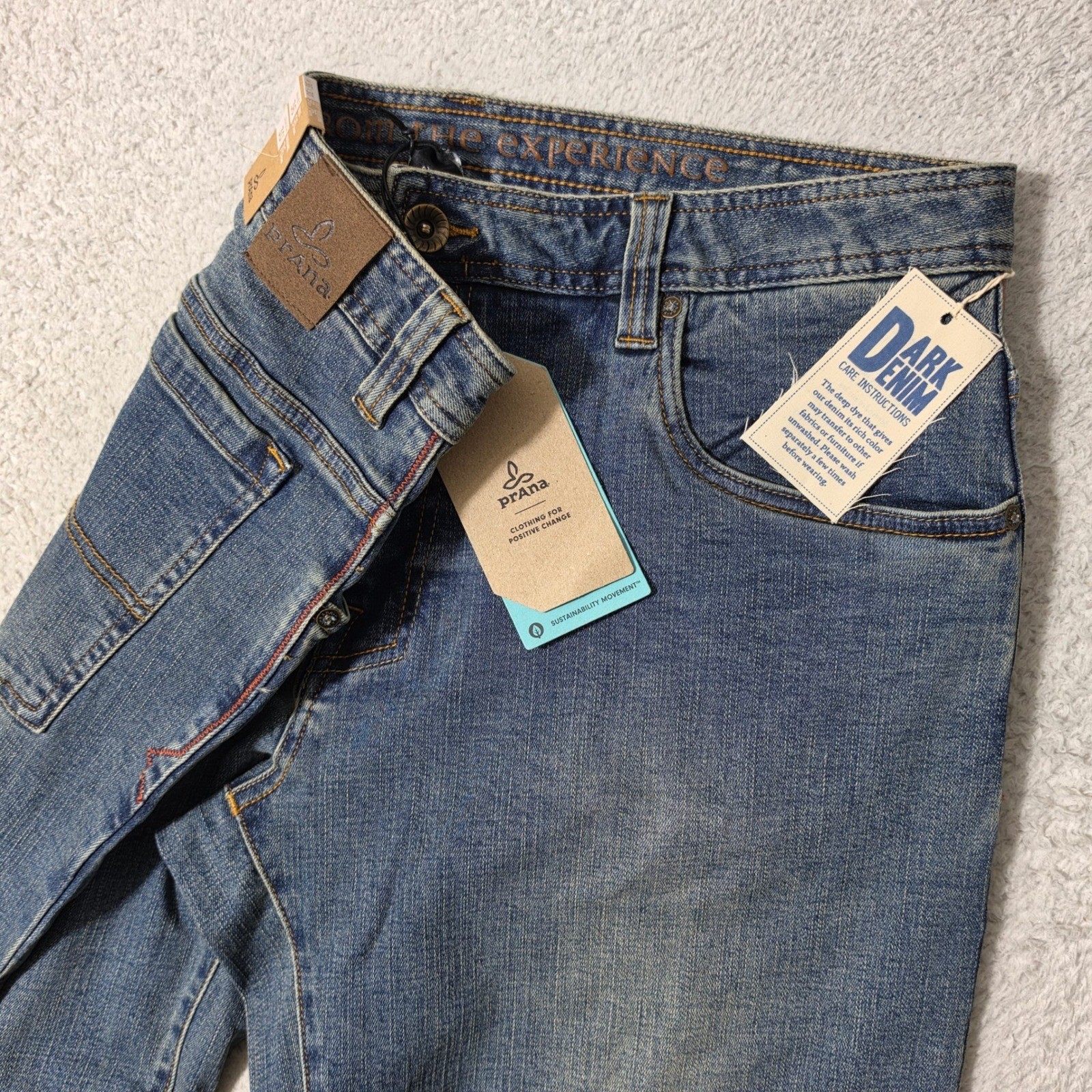 NEW Prana Axiom Jeans Mens 36/30 Antique Stone Wash Stretch Denim Straight Leg