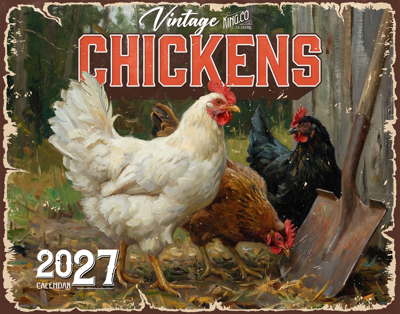 2027 Vintage Chickens Wall Calendar – 16-Month Farm Art (FREE SHIPPING)