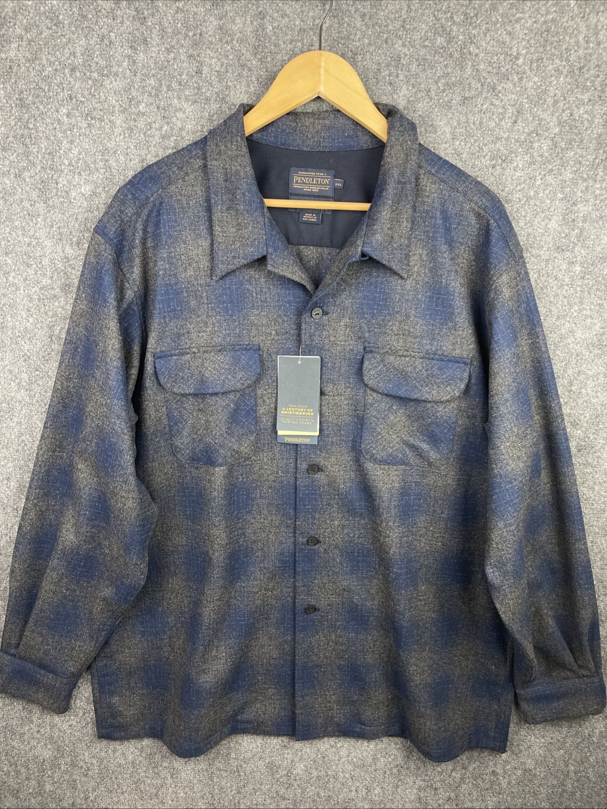 Pendleton Board Shirt Mens 2XL Blue Shadow Plaid Flannel The Original Board 2024