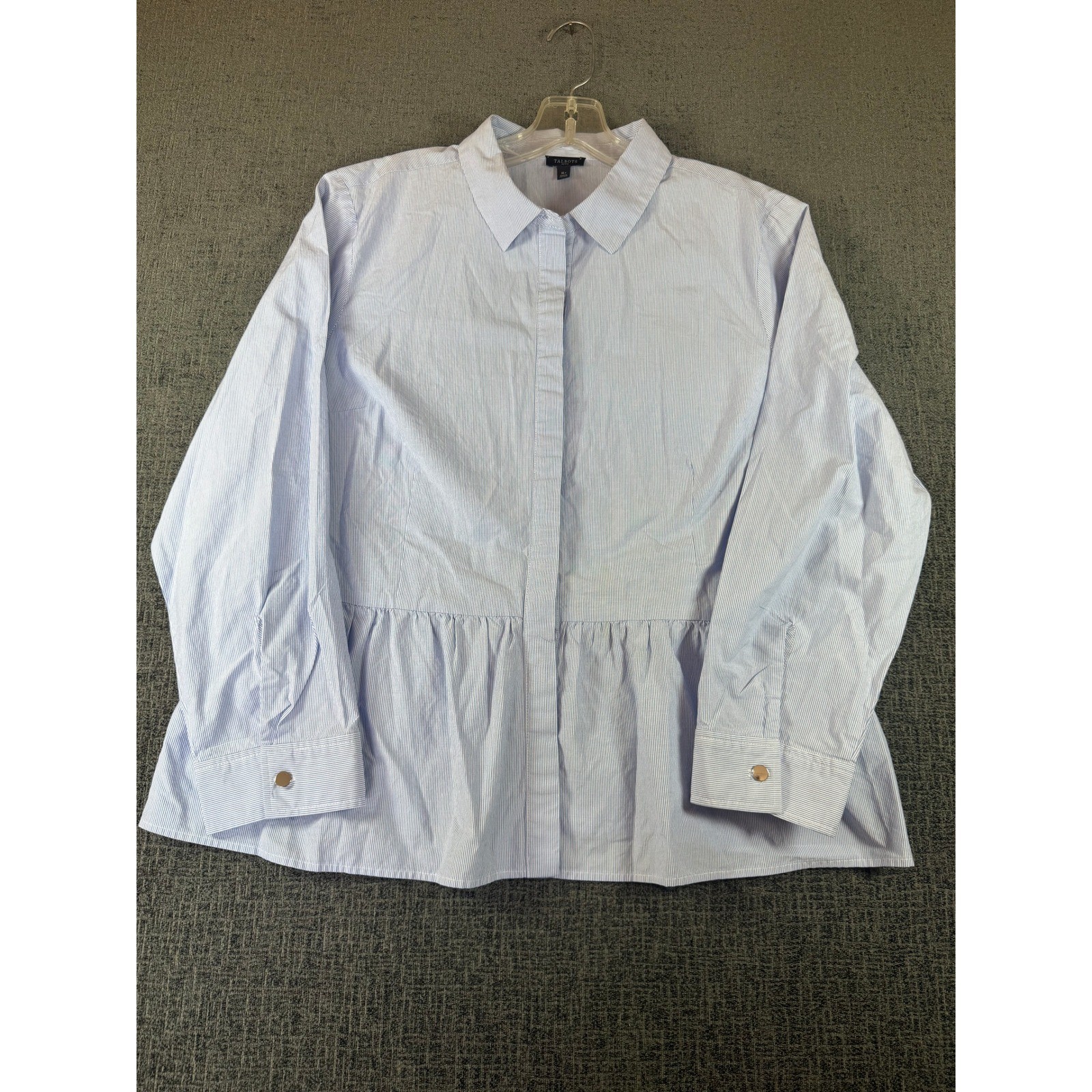 Talbots Petite Blue White Striped Peplum Button Down Shirt Blouse XL P Talbots Petite Blue White Striped Peplum Button Down Shirt Blouse XL P