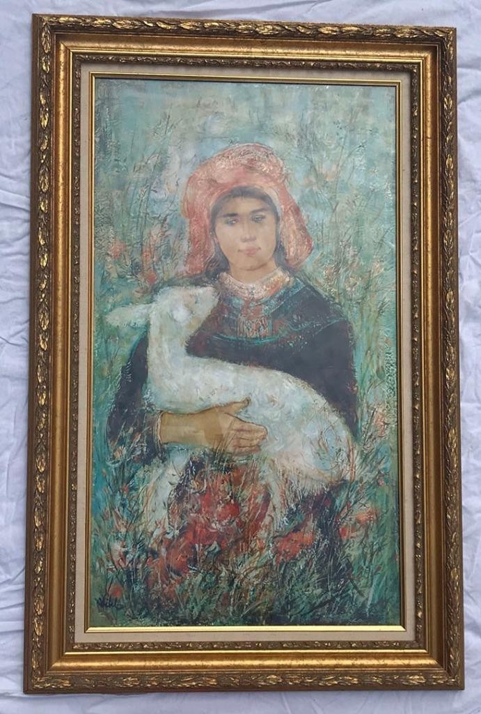Edna Hibel Lamb of Knossos Lithograph Vintage Gilded Frame