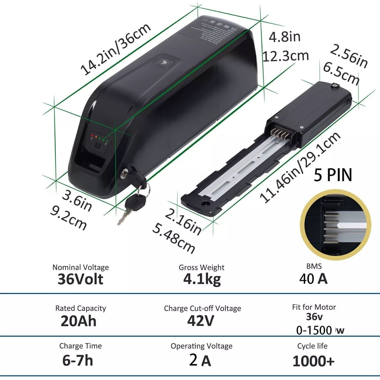 52V 48V 36V Hailong Battery 5-Pin for ≤2000W eBike Electric Bicycle Bicycle Bike