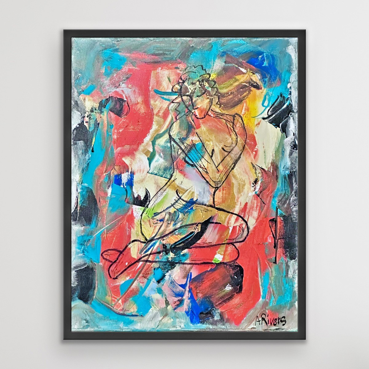 ARivers Abstract Modern Art Sitting Female Line Drawing 14x11 Canvas Original