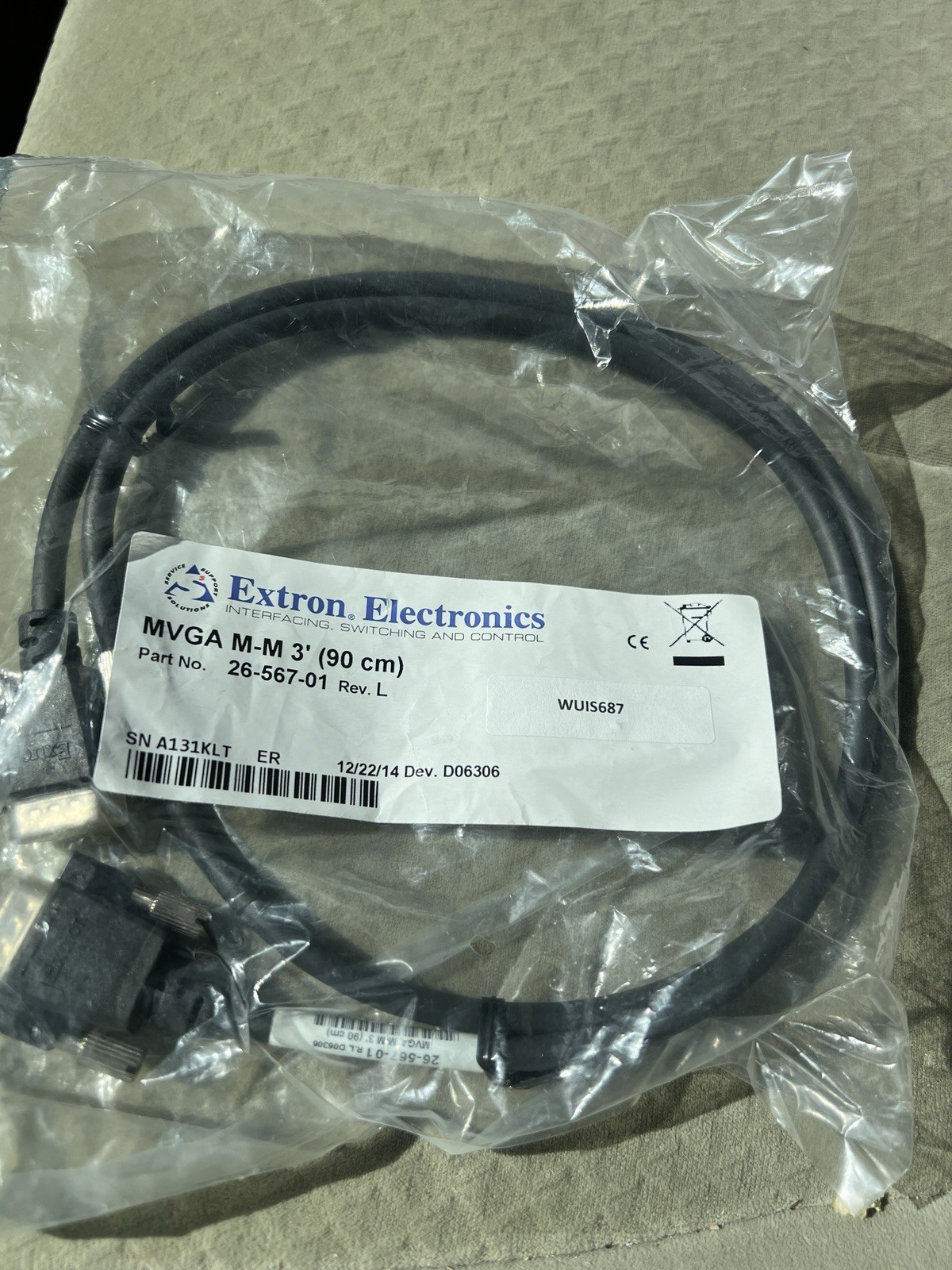 Extron Electronics VGA M-M 3ft Cable 90cm 26-567-01. Lot of 10 cables with sale Extron Electronics VGA M-M 3ft Cable 90cm 26-567-01. Lot of 10 cables with sale