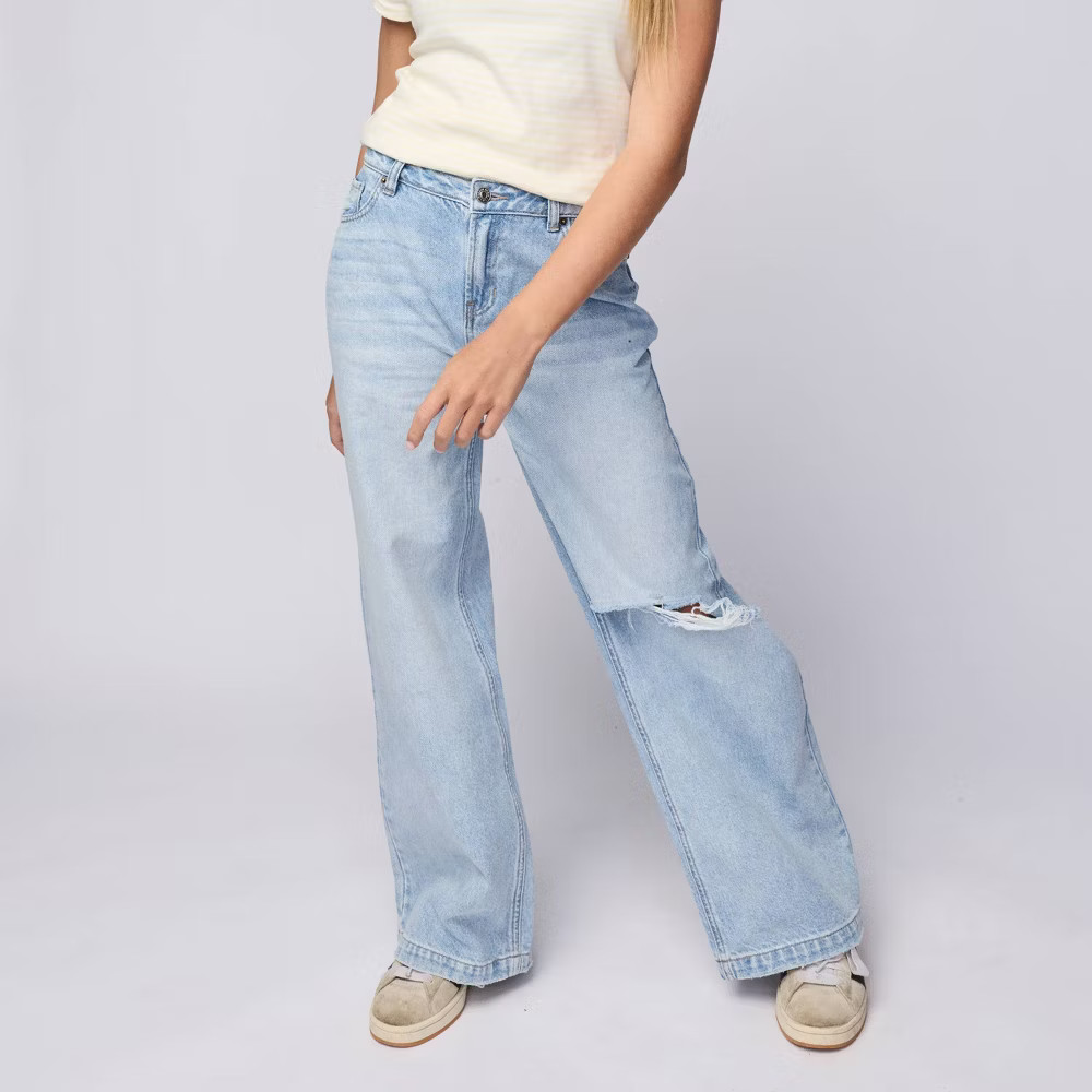 Pacsun Kids Girls\' Mid-Rise Ultra Baggy Jeans - Light Wash 10
