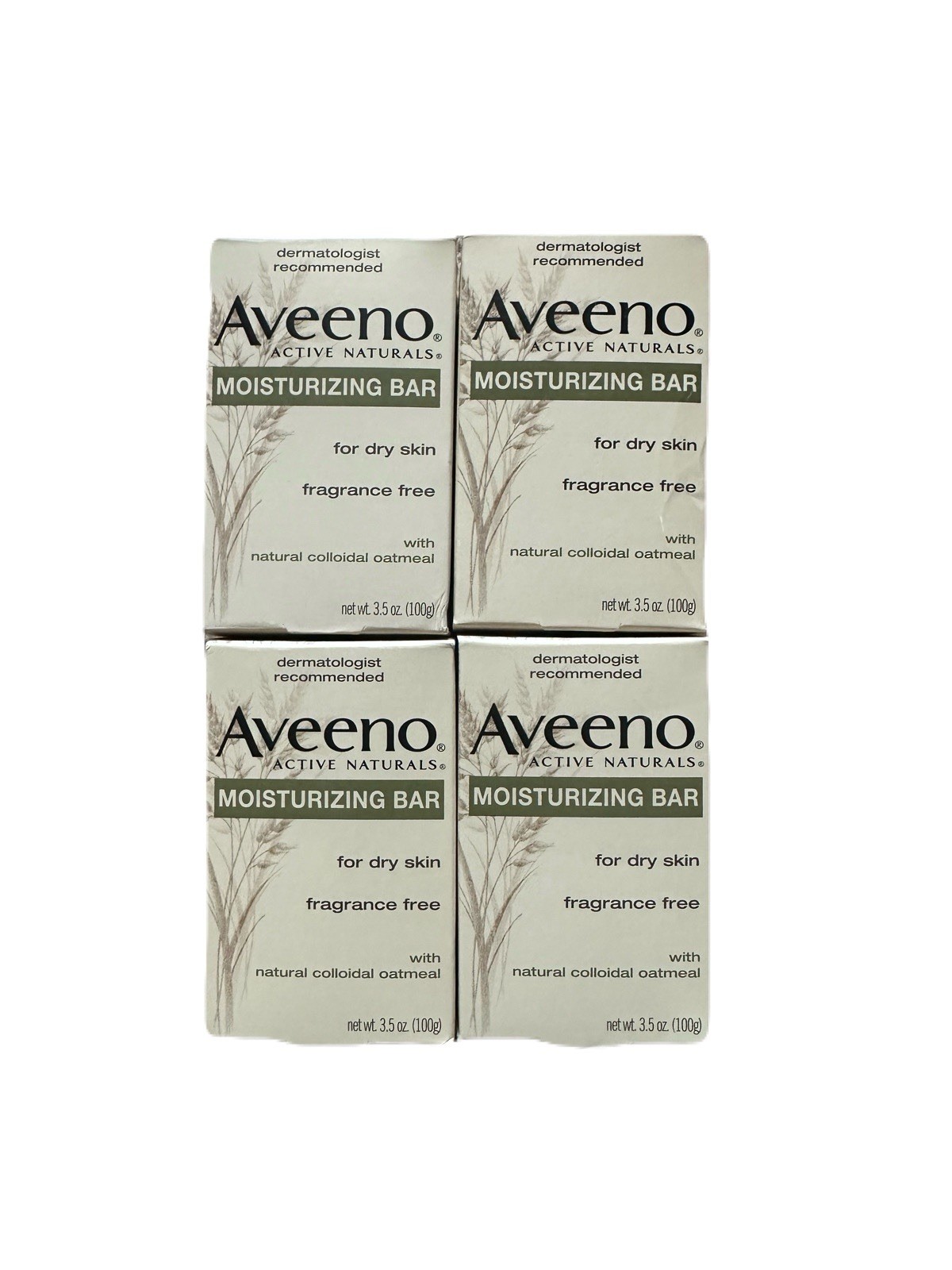 4 Pack Aveeno Active Naturals Moisturizing Bar Soap Fragrance Free 3.5 Oz NOS
