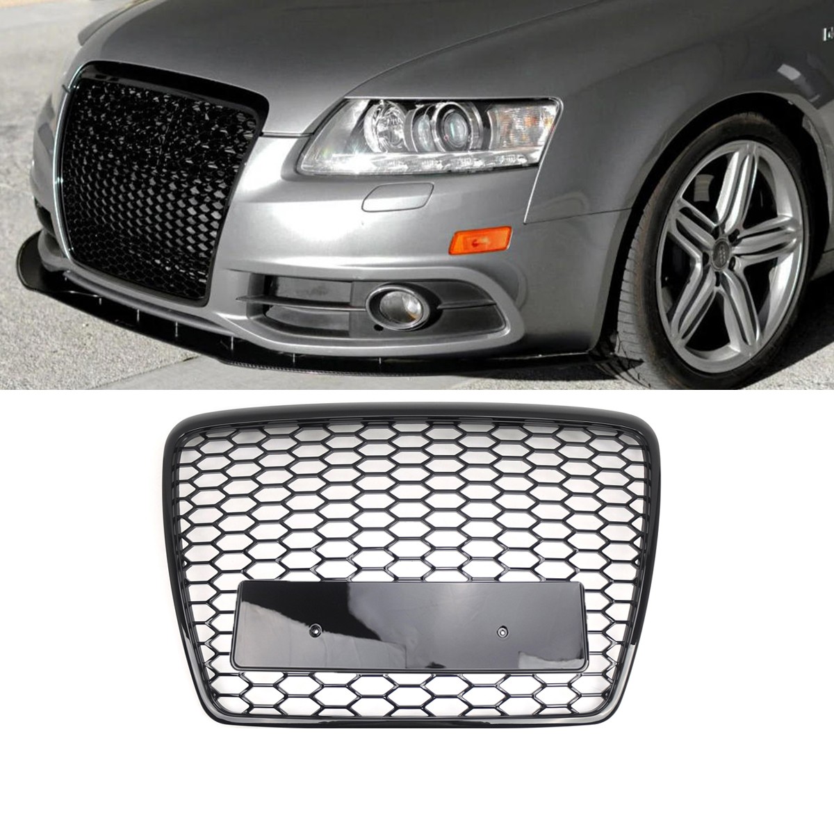 For 2005-2011 Audi A6 S6 C6 Front Bumper Mesh Grill Honeycomb Black RS6 Style