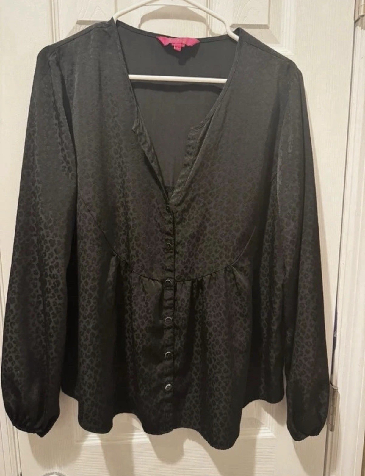 Lilly Pulitzer Hensley Black Leopard-Print Blouse w/ Buttons Size M