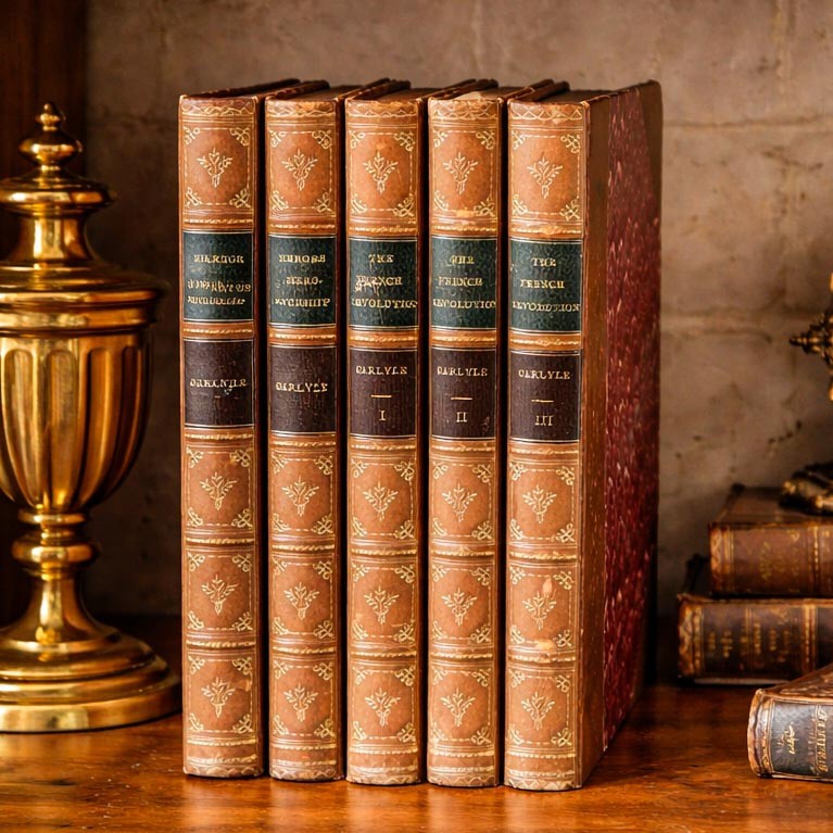 Victorian Antique Leather Spine Books 5 Vol. Works of Thomas Carlyle
