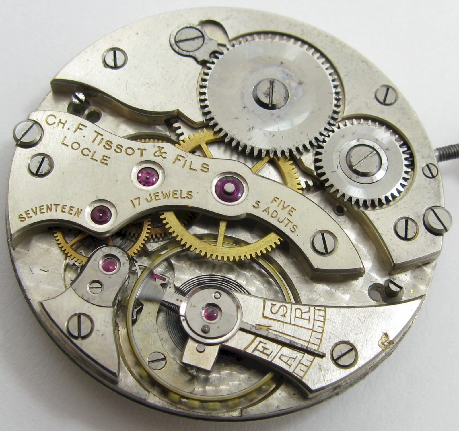 Pocket Watch CH. F. Tissot 826 17 j. 5 adj. movement for parts / diam. 38.5 mm