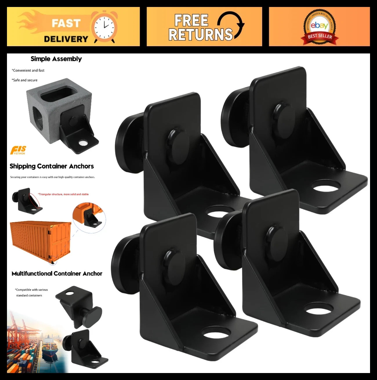 Heavy Duty Shipping Container Anchor - 4 Pack Steel Twist Lock, Rust-Proof, Easy