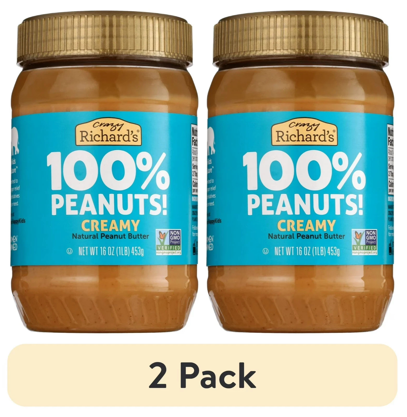 (2 pack) Crazy Richard's All-Natural Creamy Peanut Butter, 16 oz