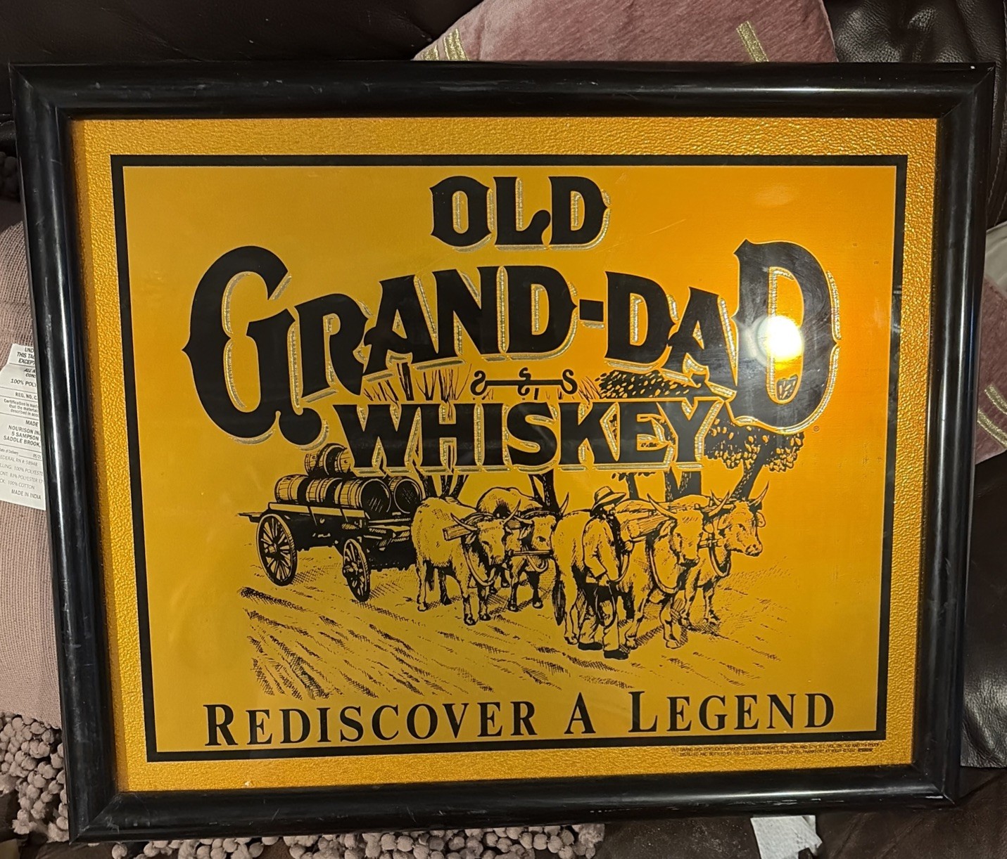 Rare 1992 OLD GRAND-DAD WHISKEY/BOURBON Bar/Pub Metallic GOLD FOIL Mirror SIGN Rare 1992 OLD GRAND-DAD WHISKEY/BOURBON Bar/Pub Metallic GOLD FOIL Mirror SIGN