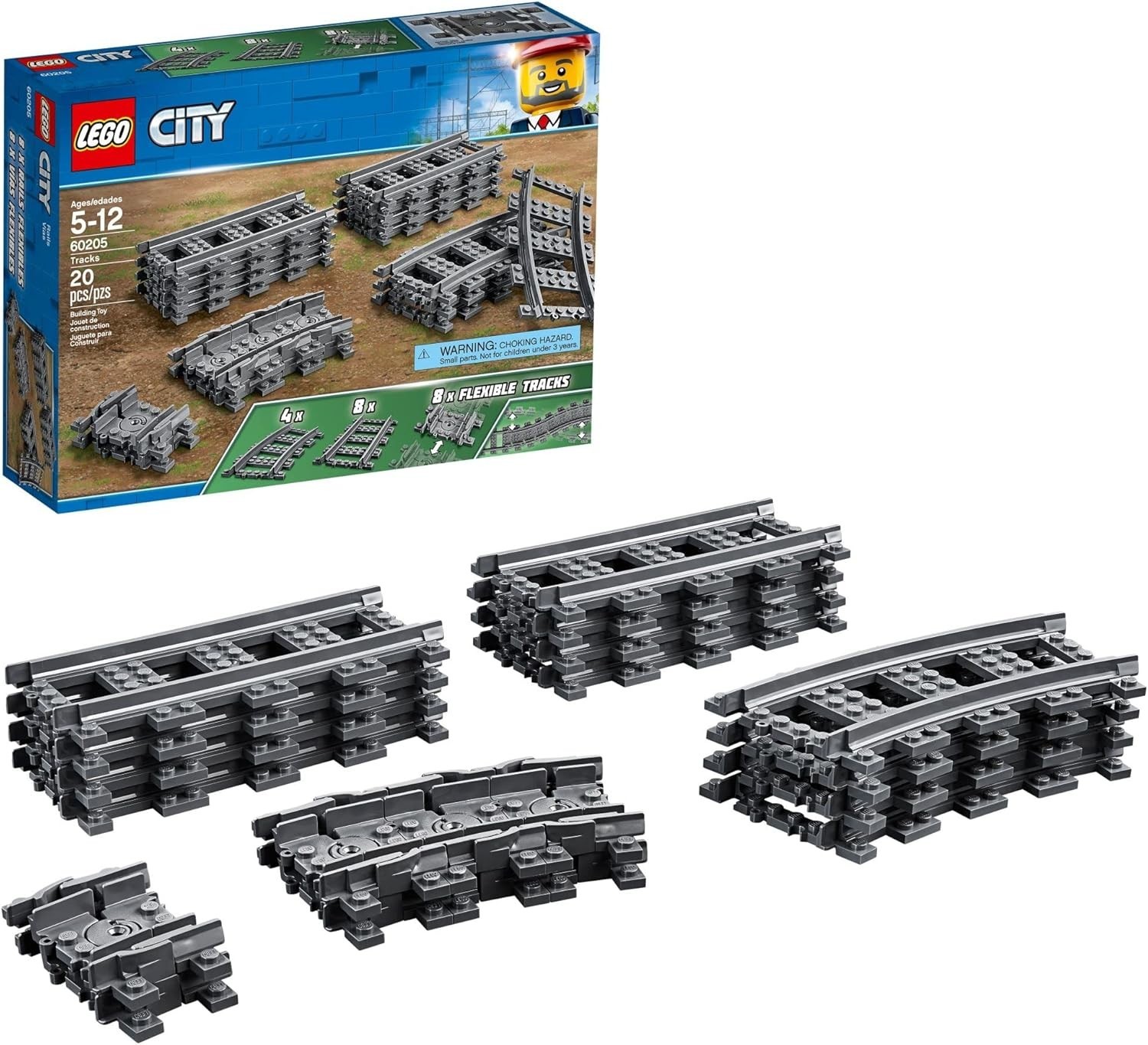 LEGO City Tracks - Train Track Expansion Set - Additional 20 Pieces Compatible w LEGO City Tracks - Train Track Expansion Set - Additional 20 Pieces Compatible w