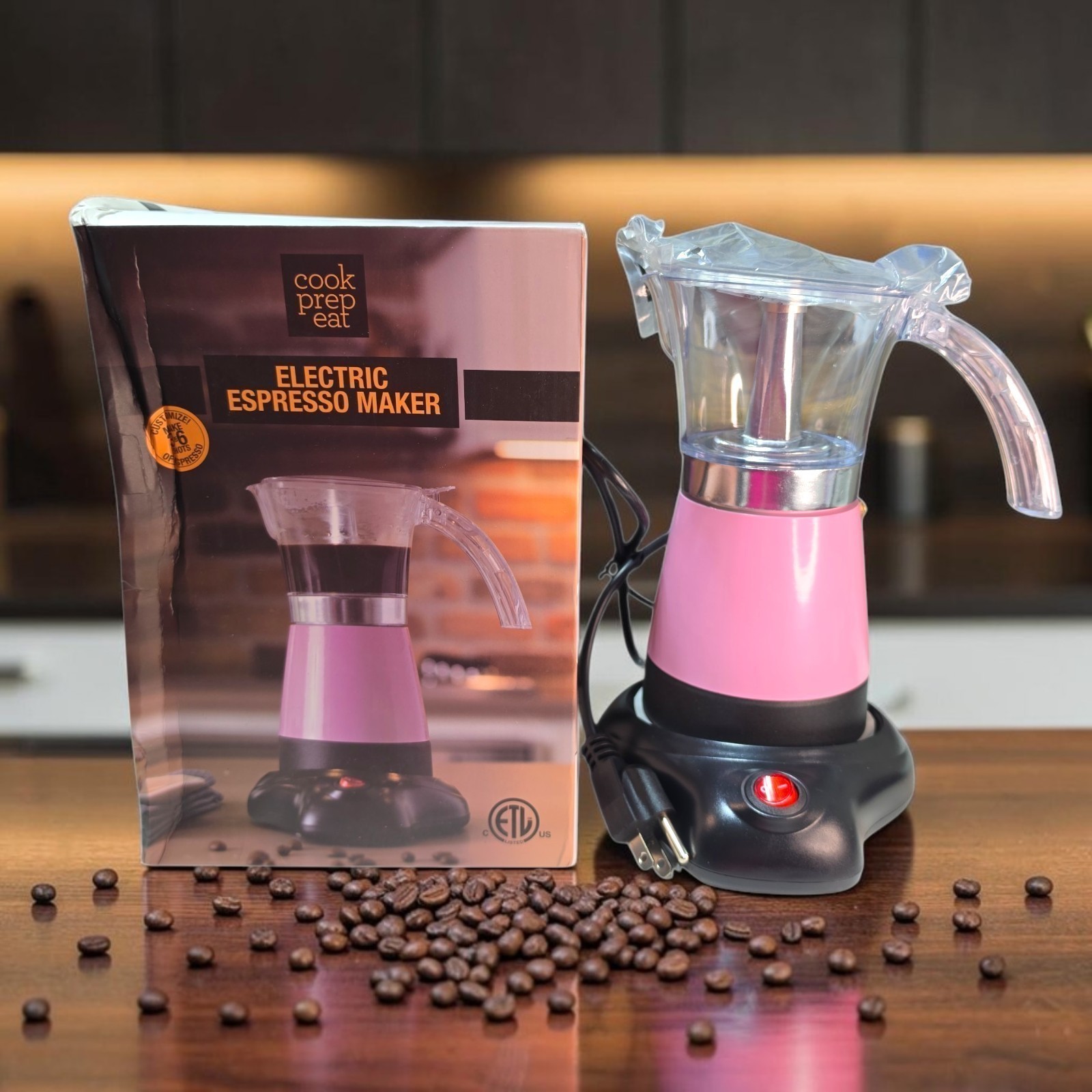 Cook Prep Eat Pink Espresso Maker Electric, 3-6 Cups, Moka Pot, New with Box