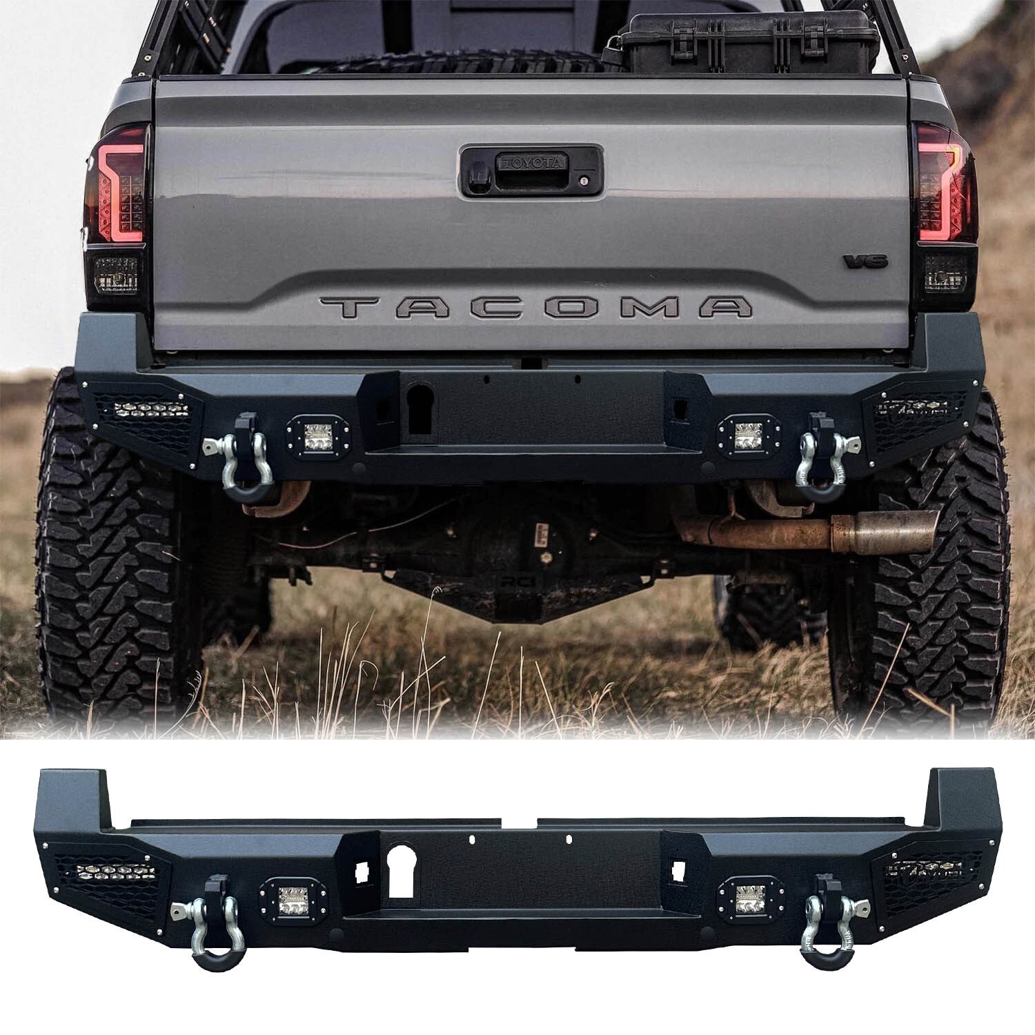 Vijay New Black Textured Rear Bumper W/LED Light and D-ring For 2016-2023 Tacoma