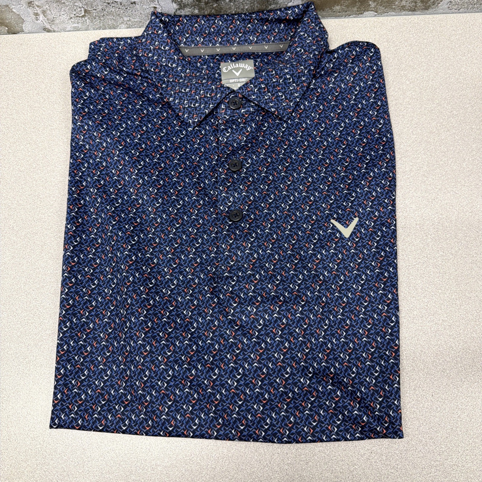 Callaway Opti•Dri Geometric Polo Shirt Mens Large Blue Golf Performance Stretch