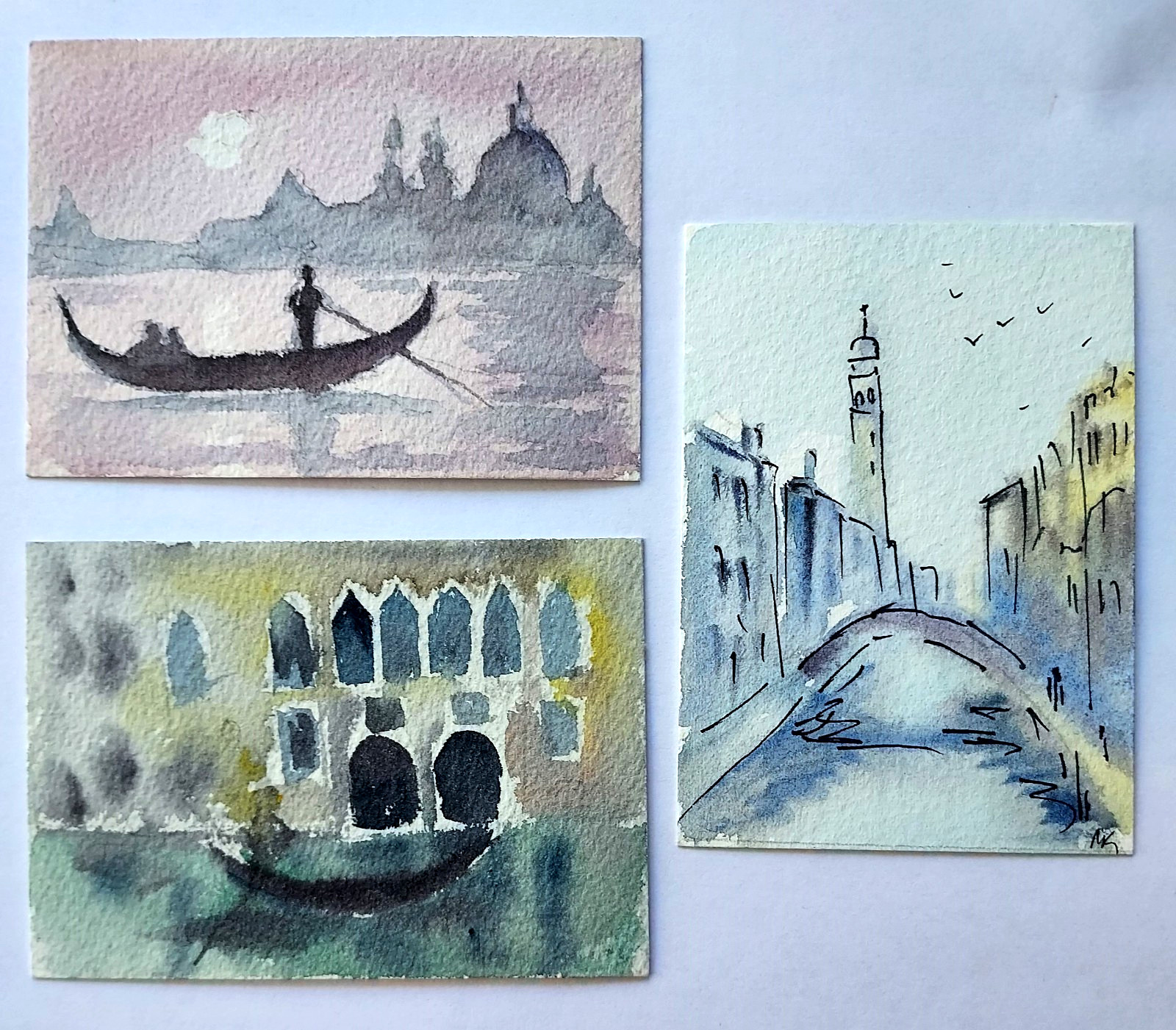 3 ACEO ORIGINAL watercolor painting - Landscapes Venice - 2.5x3.5 in MK 3 ACEO ORIGINAL watercolor painting - Landscapes Venice - 2.5x3.5 in MK