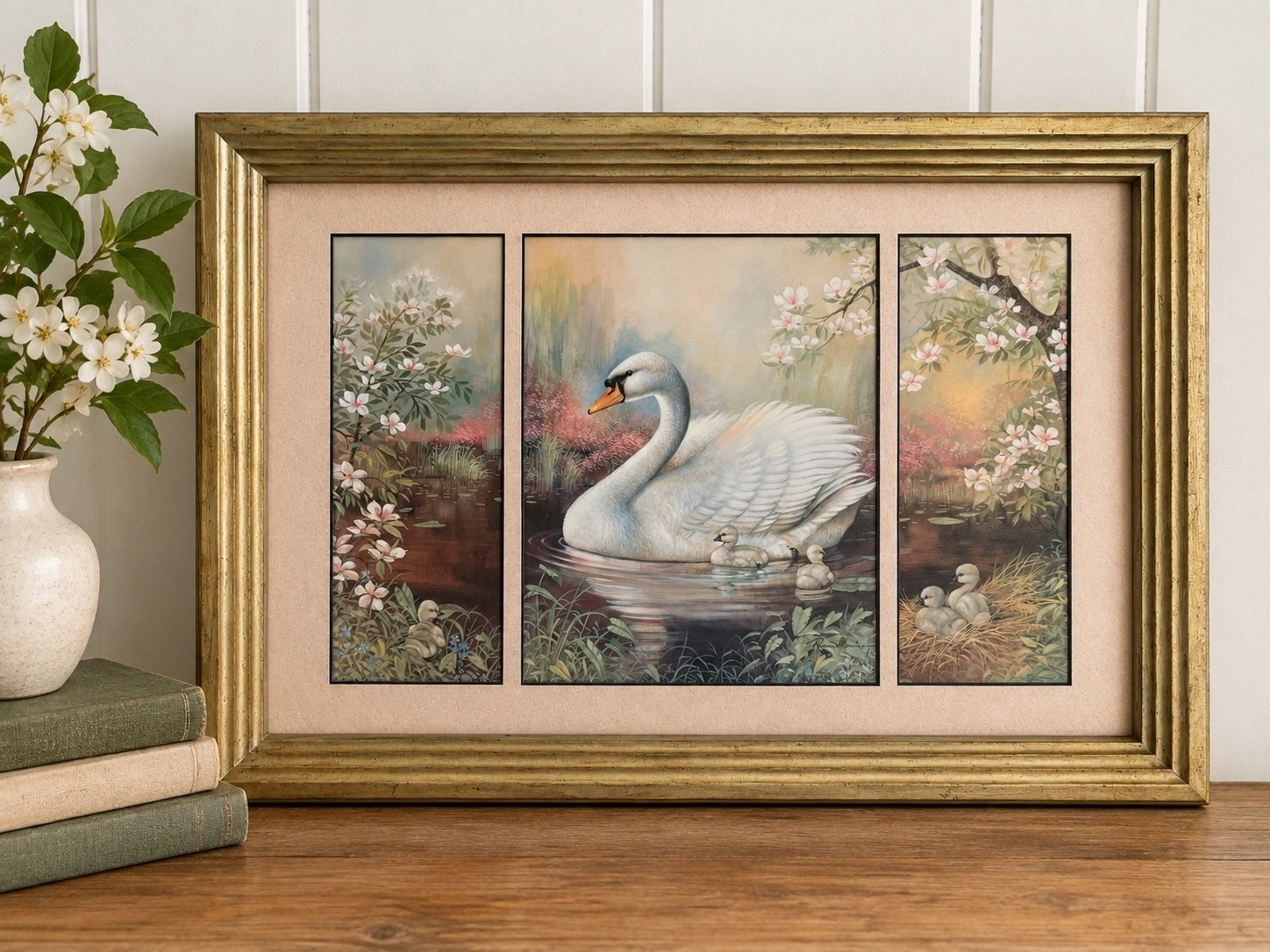 Vintage 1991 Ruane Manning Swan Lithograph Framed Donald Art Co 19x13